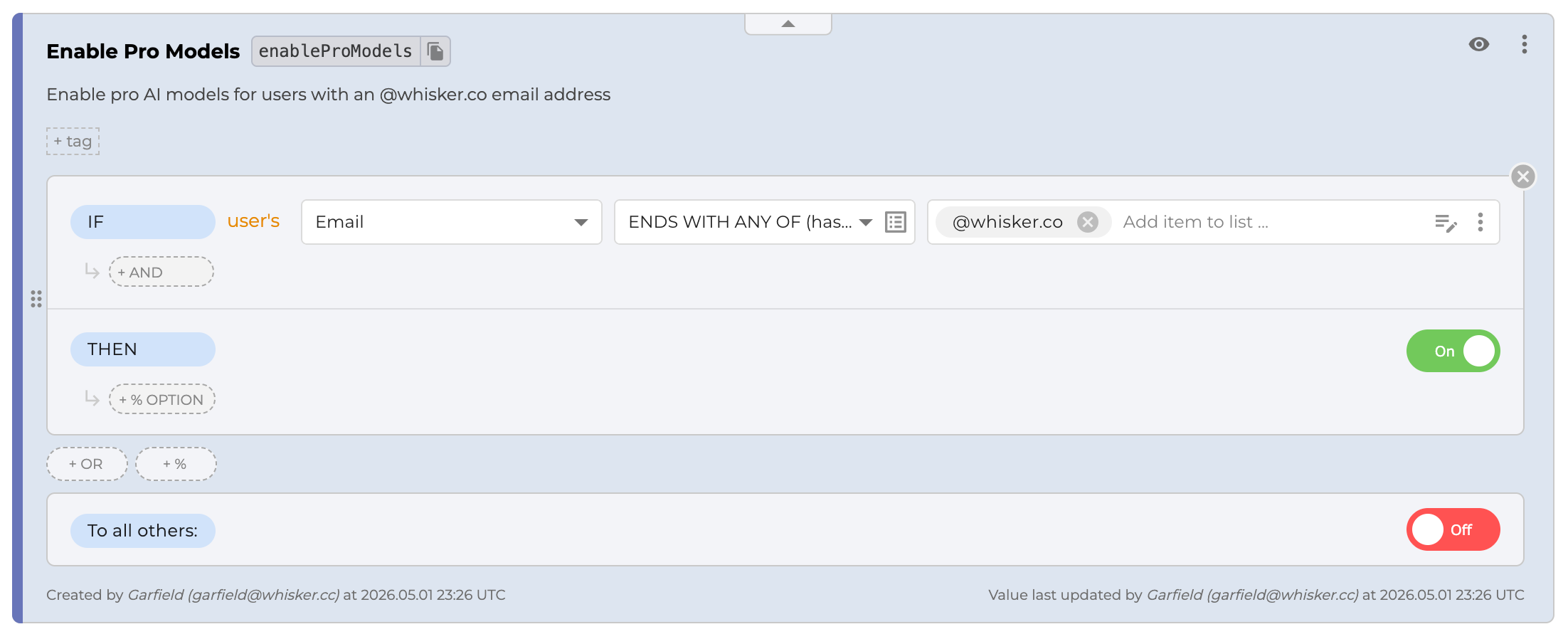 Feature flag with email targeting