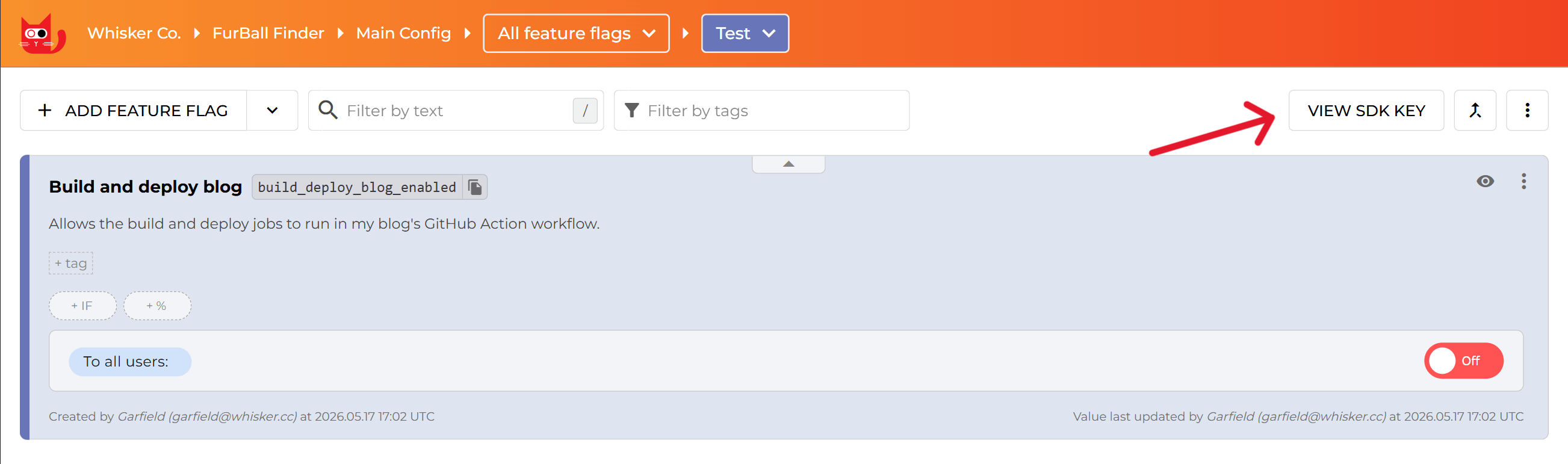 View SDK Key button highlighted
