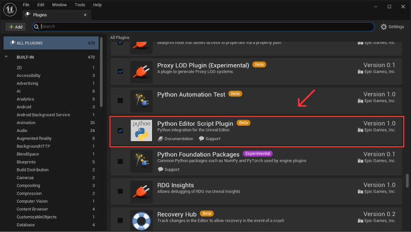 Enabling the Python Script Editor plugin
