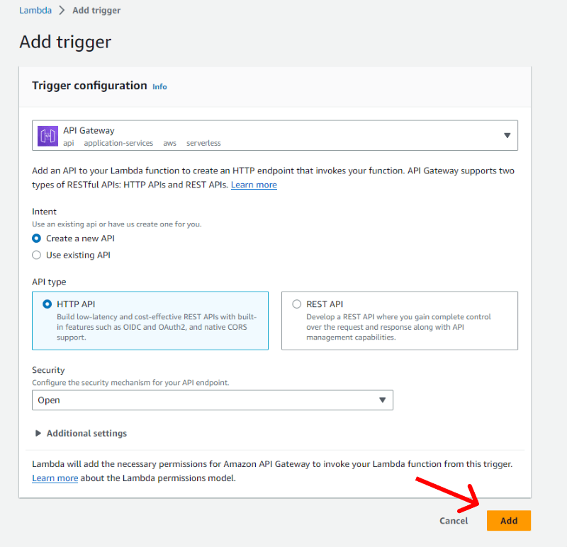 Creating an API Gateway trigger