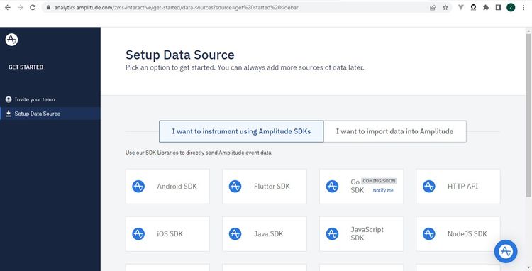 Amplitude: Choose SDK page