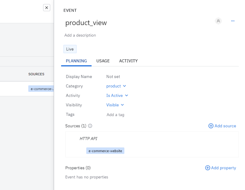 Screenshot of creating a new event on amplitude