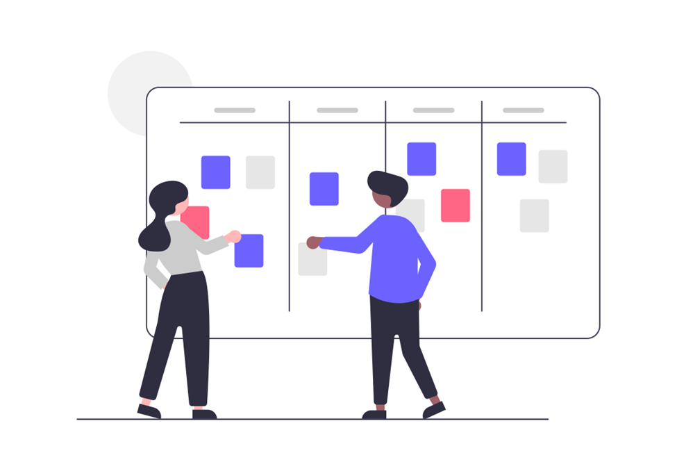 Techies at a kanban board