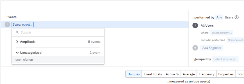 Selecting an event for the analysis chart