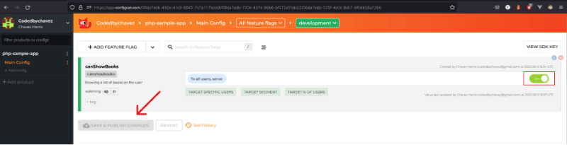 Snapshot of turning on the feature flag