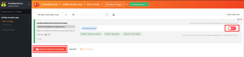 Screenshot of turning the feature flag off