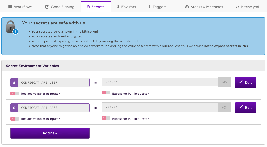 Bitrise secrets