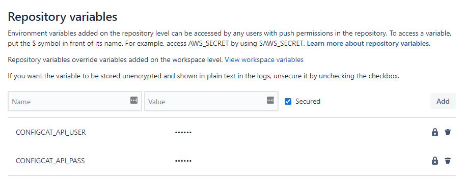 Bitbucket Pipe secrets