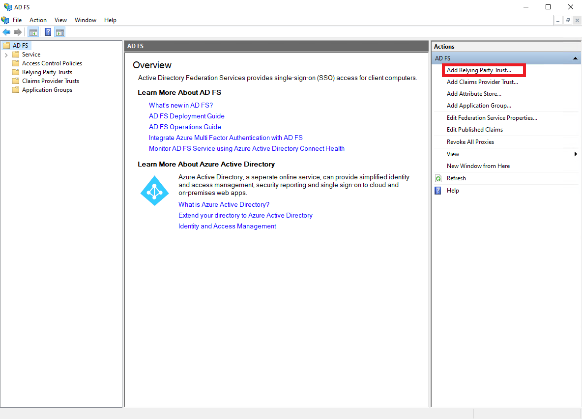 ADFS add relying party trust