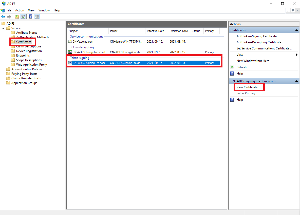 ADFS certificates
