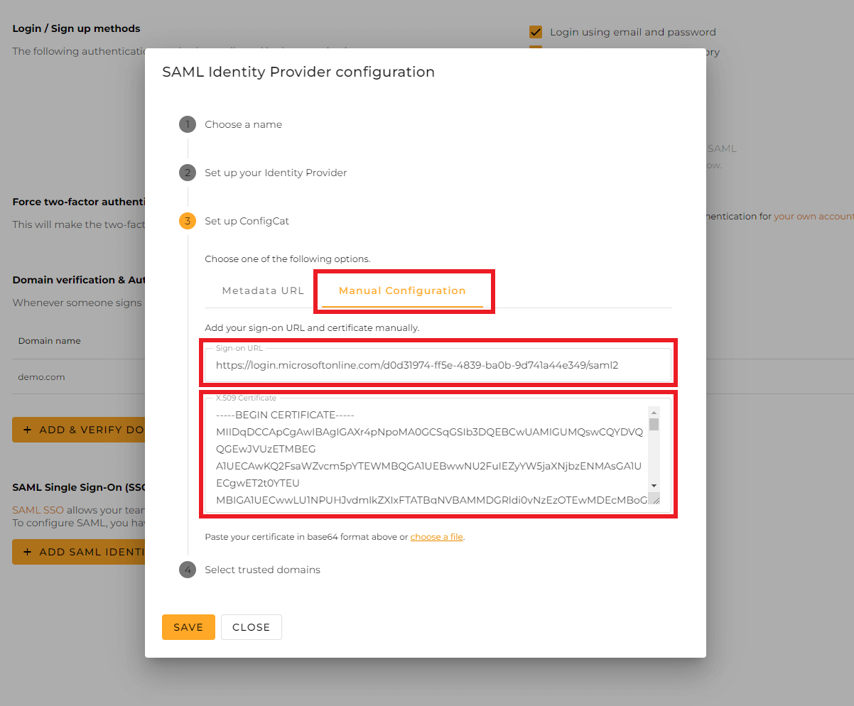 ConfigCat Entra ID manual configuration