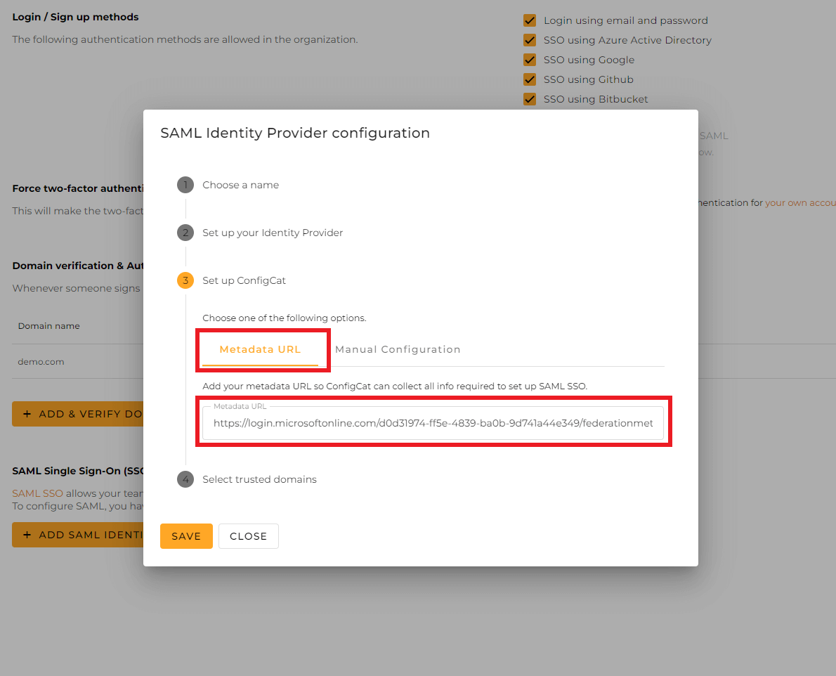 ConfigCat Entra ID metadata URL