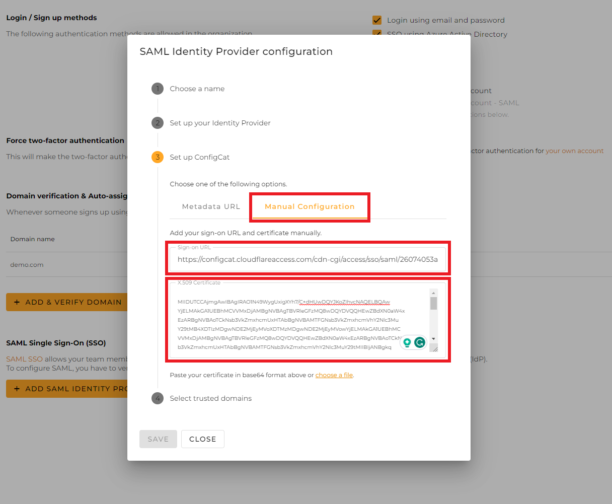 ConfigCat manual configuration