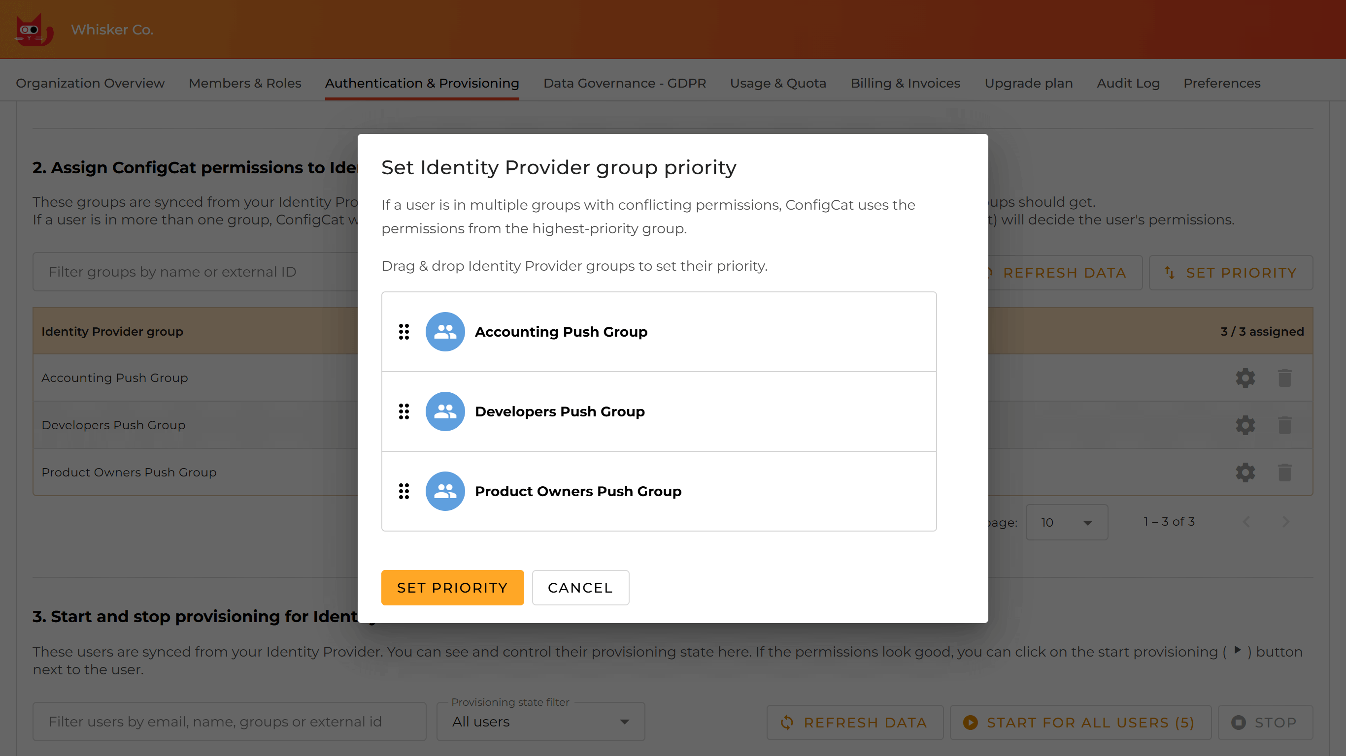 ConfigCat SCIM change group priority