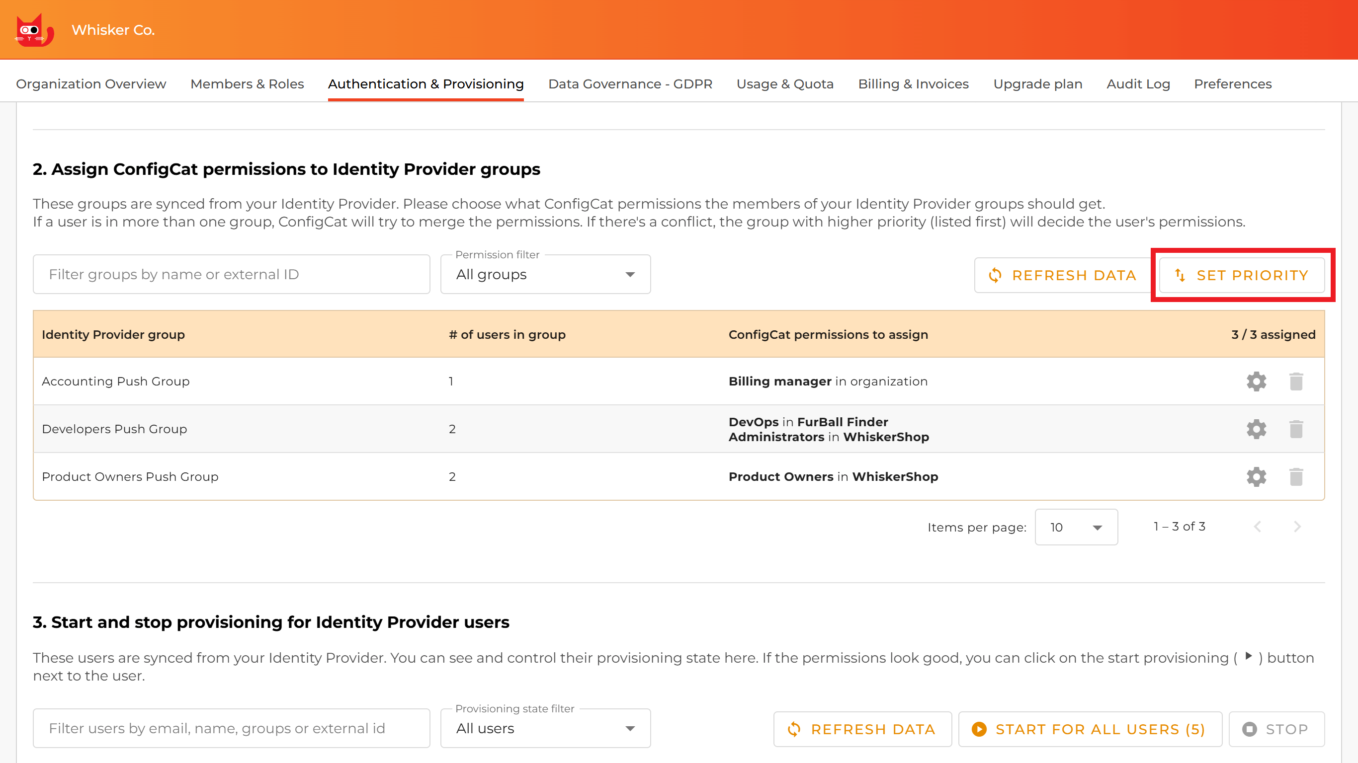 ConfigCat SCIM set group priority