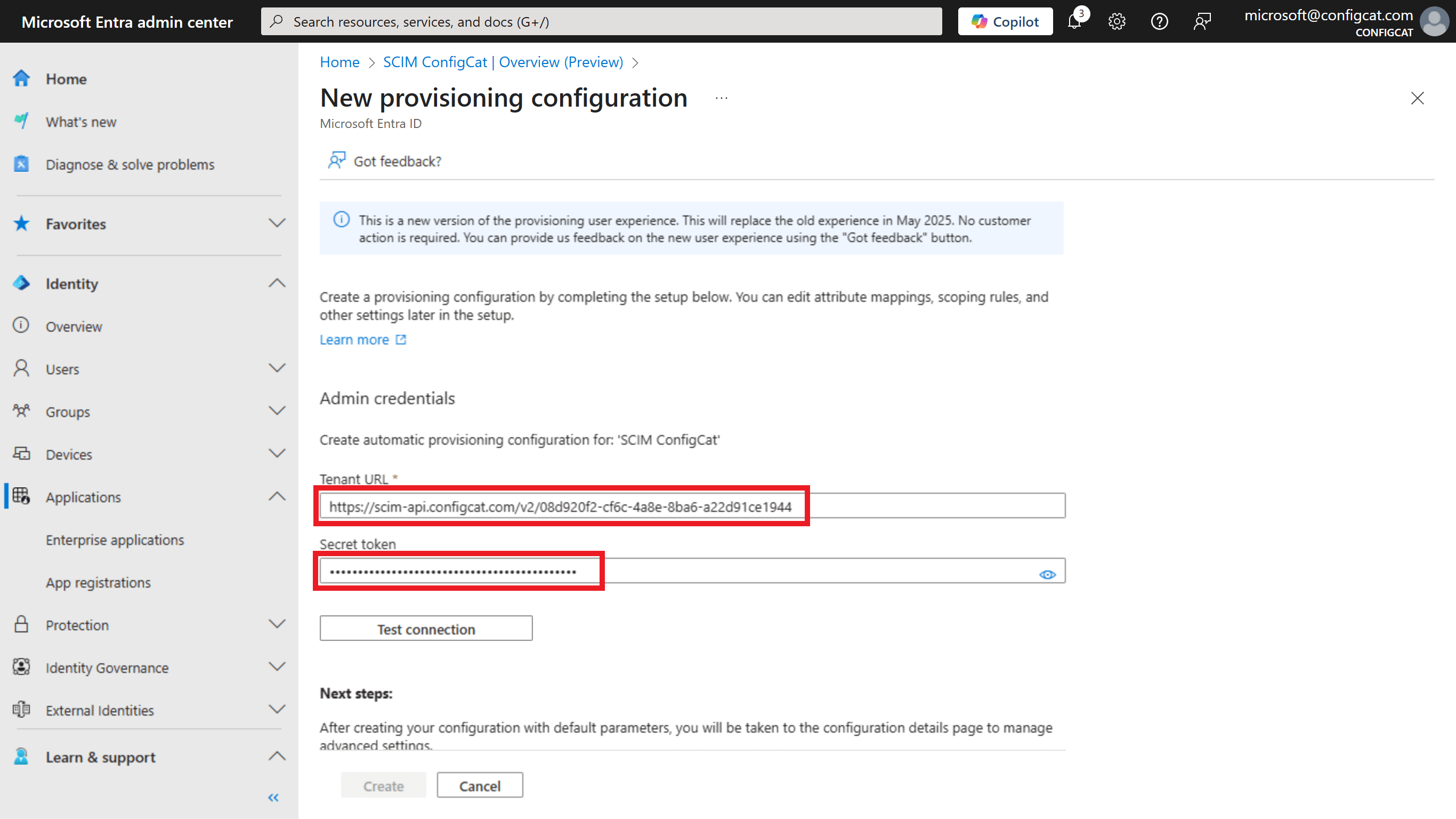 Entra ID SCIM URL and token