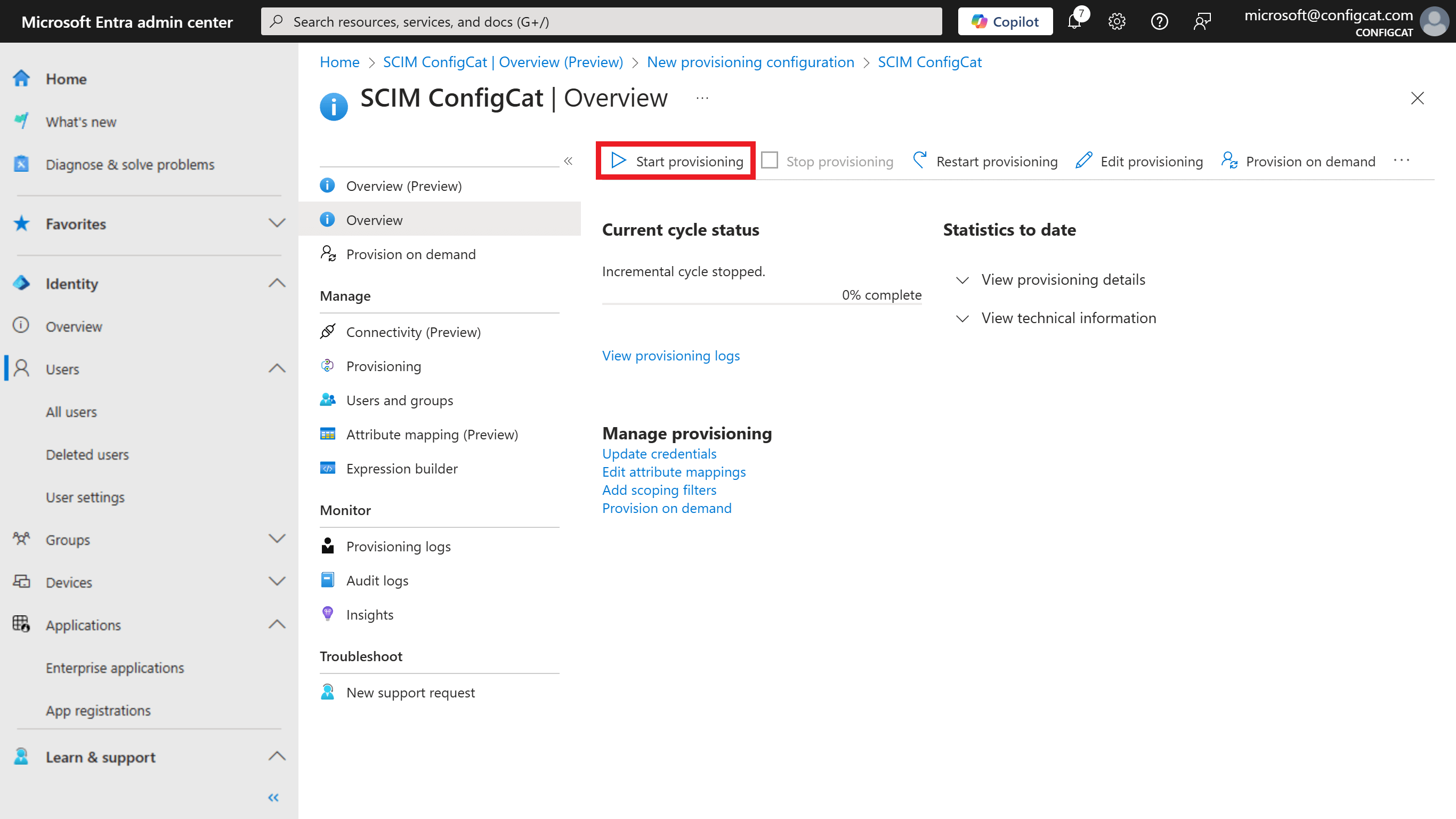 Entra ID start provisioning
