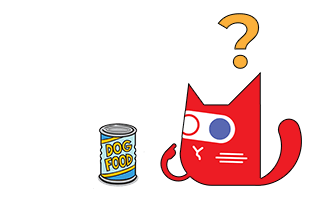 Cat thinking about a can of dog food.